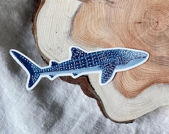 Pegatina de tiburón ballena: vinilo, funda de teléfono, botella de agua, sin PVC, resistente a la intemperie y al agua.