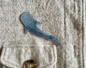 Whale Shark Iron on Patch, Marine Life Accessory, Real Nappa Leather, Hand Cut