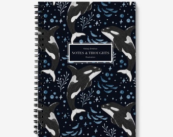 A5 Personalised Spiral Notebook, orca Journal, Lined or Graph pages. Killer Whale Stationery, Sustainably sourced paper Gift for Whale lover