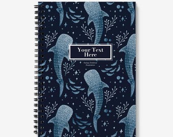 Personalised A5 Notebook, Whale Shark Journal, Lined or Graph pages, Sea Life Stationery, Pretty Magical paper goods, Gift for ocean lover