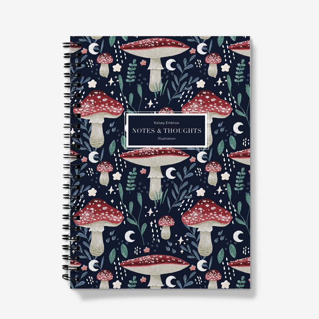 Personalised A5 Spiral Notebook, Red Top Mushroom Journal, Lined or ...