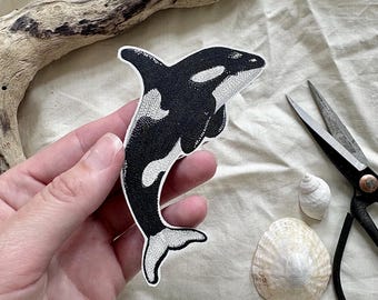 Orca Iron on Patch, Killer Whale, Marine Life Accessory, Real Nappa Leather, Hand Cut