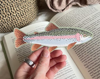 Rainbow Trout Die Cut Bookmark Marine Life Stationery, Bookworm Gift, pretty bookmark, Book Club