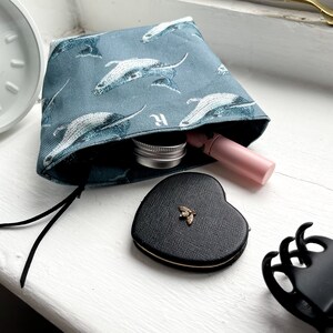 Mini Soft Pouch Great White Shark Orca Whale, 100% Organic Cotton, Handmade, Makeup Bag, Recycled Plastic Waterproof Lining image 4