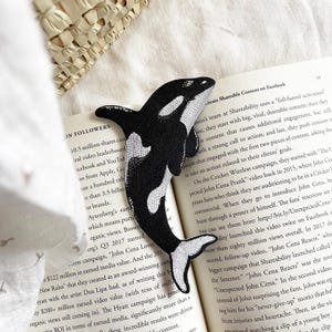 Orca Leather Bookmark, Marine Life Stationery, Bookworm Gift, pretty bookmark, Real Nappa Leather, Hand Cut