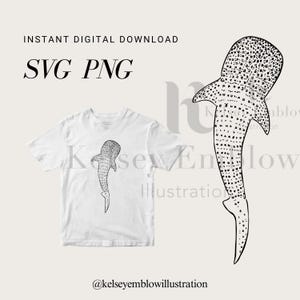 Valhaj SVG & PNG Handritad havsdjur Clipart Ocean Animal Digital Nedladdning T-shirt Design Sublimering Personligt Bruk