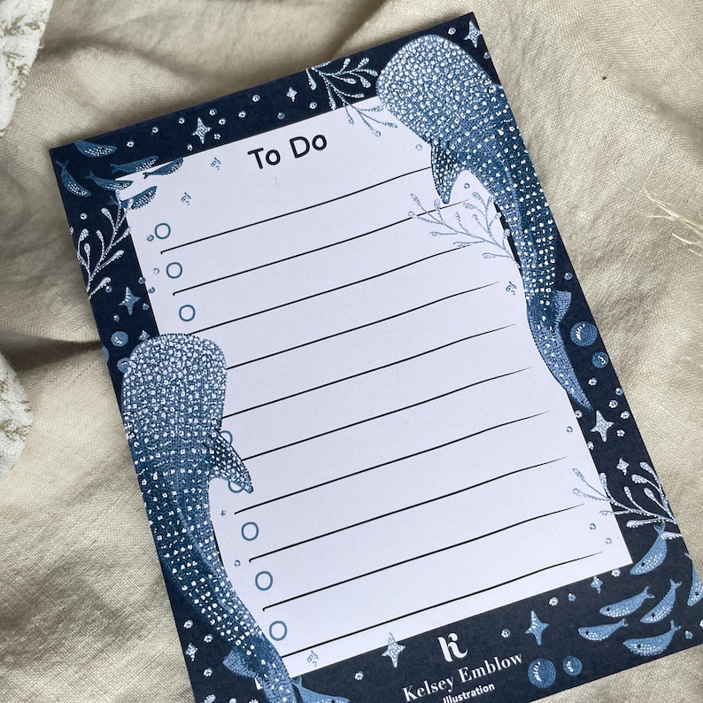Bloc de notas con diseño de tiburón ballena, A6, bajo el mar, organización, papelería ecológica, bloc de notas, regalo sostenible, 49 páginas imagen 7