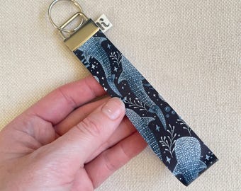 Whale Shark Leather Wristlet Keychain Strap Marine Life Keyring Pretty Gift for Her Real Nappa Leather Handmade