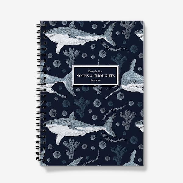 A5 Spiral Notebook, Great White Shark Journal, Lined or Graph pages. Shark Stationery, Sustainably sourced paper Gift for Shark lover