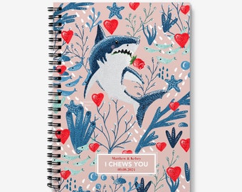 A5 Valentines Spiral Notebook, Great White Shark Journal, Lined or Graph pages, Shark Stationery, Anniversary Gift, Sustainable