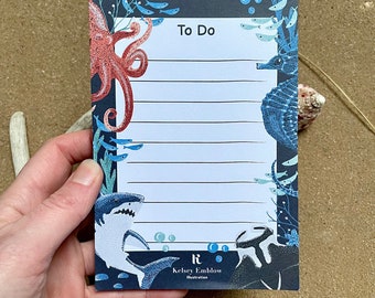 Shark To Do List Pad, A6, Seahorse, Great White, Octopus, Manta Ray, Organisation, Cute Eco Stationery, Memo Pad, Sustainable Gifting