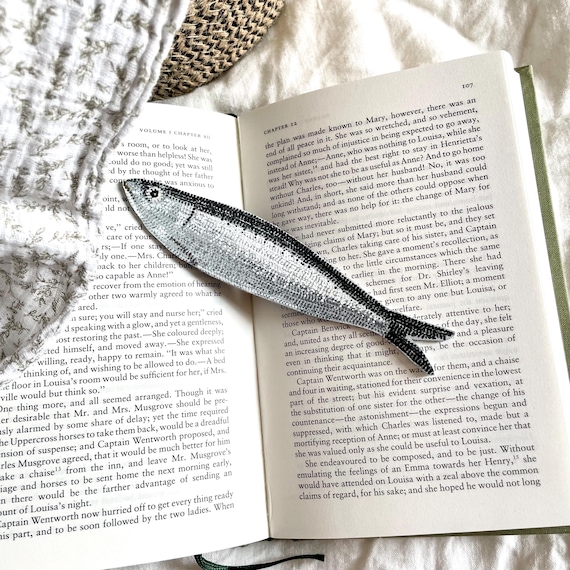 Sardine Leather Bookmark Marine Life Stationery Fish lover Bookworm Gift pretty bookmark Real Nappa Leather Hand Cut