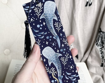 Personalised Whale Shark Bookmark, Foiled Initial, Marine Life Stationery, Bookworm Gift, with or without tassel, Initial bookmark,