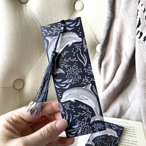 Dolphin Bookmark Marine Life Stationery, Bookworm Gift, with or without tassel, pretty bookmark