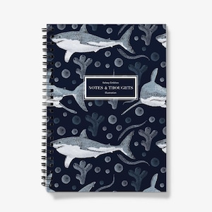 Quaderno a spirale A5 Grande squalo bianco Diario Pagine a righe Cancelleria squalo Carta da fonti sostenibili Regalo per gli amanti degli squali