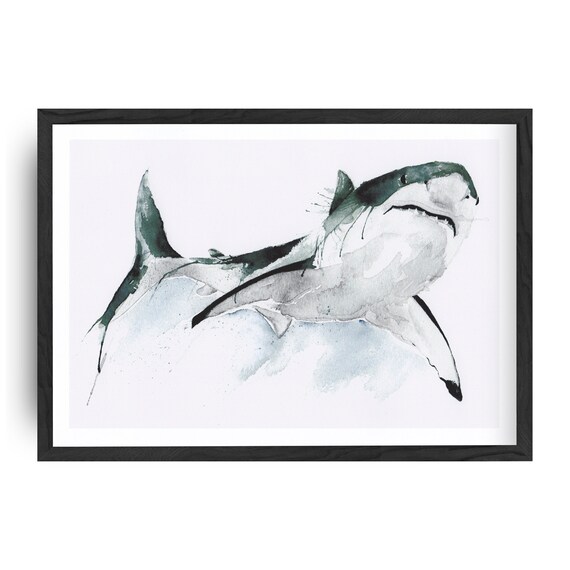 Great White Shark Watercolour Wall Art Print Sea Art Etsy