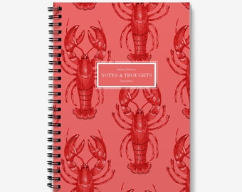 A5 Spiral Notebook, Red Lobster Journal, Lined or Graph pages, Crustacean Stationery, Sustainably sourced paper Gift for Seafood lover