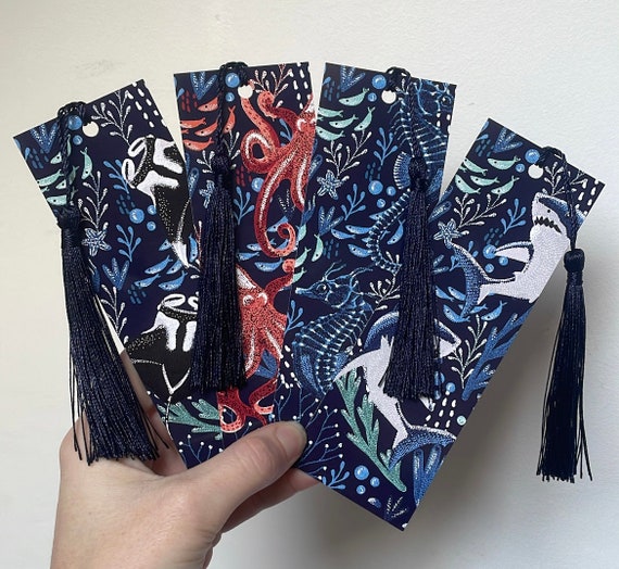 Sealife Bookmark, Shark, Manta Ray, Octopus, Bookworm Gift, with or without tassel, stocking filler