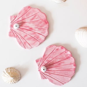 Scallop shell incense stick holder, made from air dry clay, ocean beach themed, painted with pink watercolour, varnished image 4