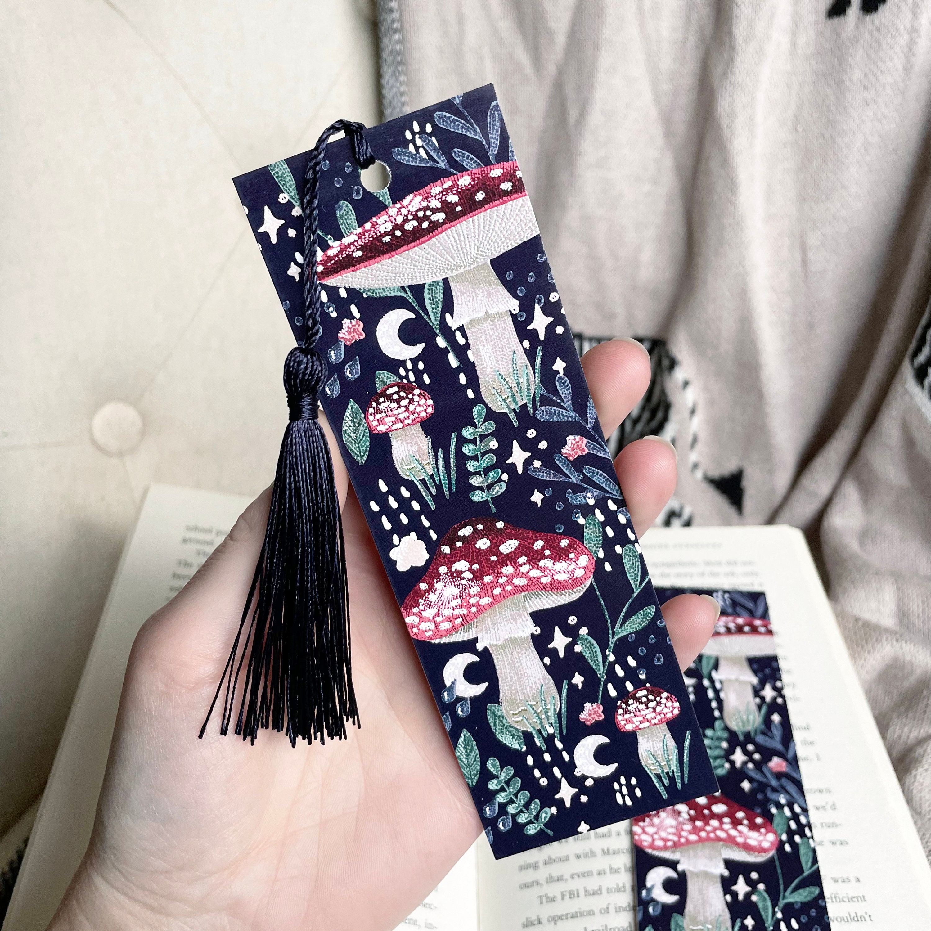 Red Top Mushroom Bookmark, Toadstool Fungi, Bookworm Gift, with or without tassel, Magical Stationery