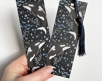 Orca Bookmark, Sealife Killer Whale, Bookworm Gift, with or without tassel, stocking filler