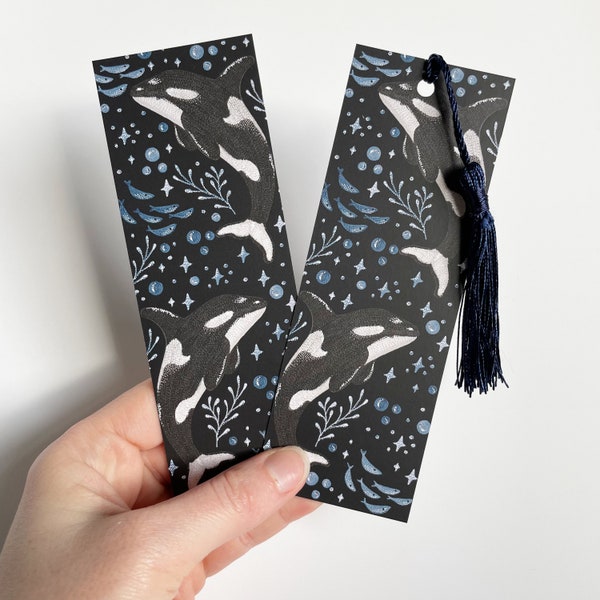 Orca Bookmark, Sealife Killer Whale, Bookworm Gift, with or without tassel, stocking filler