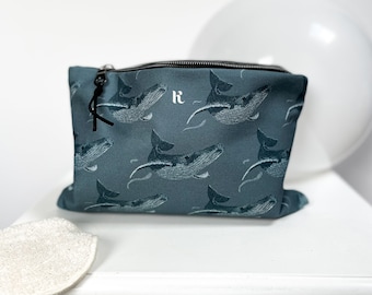 Humpback Whale Makeup bag, Nautical, Organic Cotton bag, Gift for Her, Bridesmaid Gift, Animal Lover Gift, Cosmetics Bag, Travel Pouch