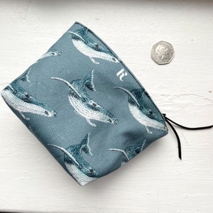 Mini Soft Pouch Great White Shark Orca Whale, 100% Organic Cotton, Handmade, Makeup Bag, Recycled Plastic Waterproof Lining image 5