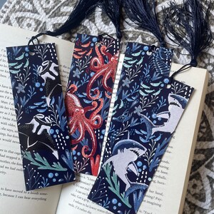 Sealife Bookmark, Shark, Manta Ray, Octopus, Bookworm Gift, with or without tassel, stocking filler image 2