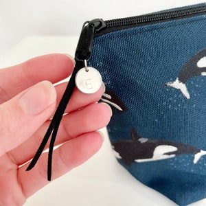 Mini Soft Pouch Great White Shark Orca Whale, 100% Organic Cotton, Handmade, Makeup Bag, Recycled Plastic Waterproof Lining image 3