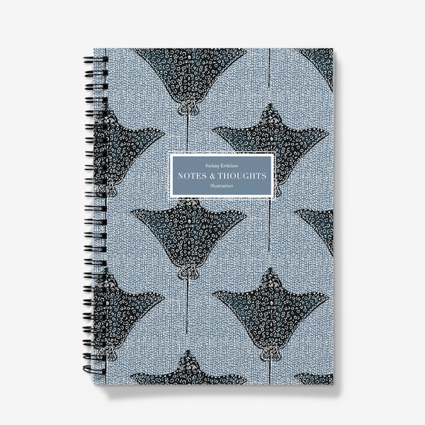 A5 Spiral Notebook, White Spotted Eagle Ray Journal, Lined or Graph pages. Sea Life Stationery, Gift for ocean lover, Marine Biology