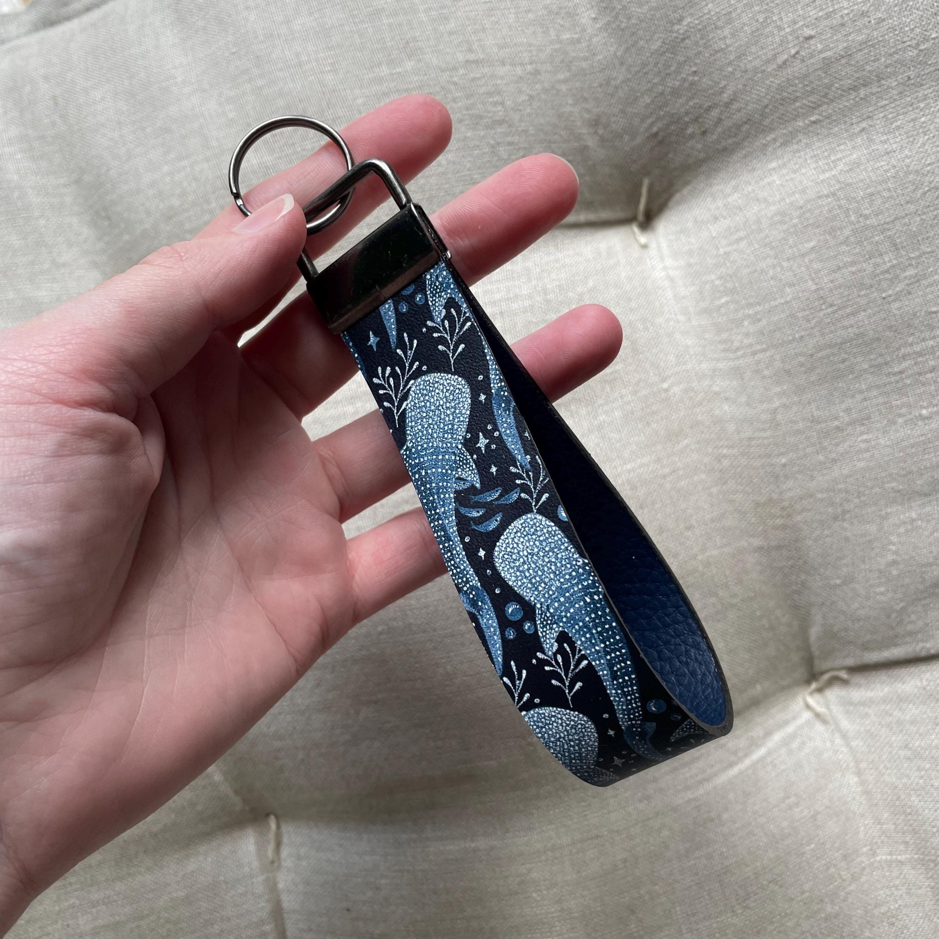 Whale Shark Leather Wristlet Keychain Strap Marine Life Keyring Pretty Gift for Her Real Nappa Leather Handmade