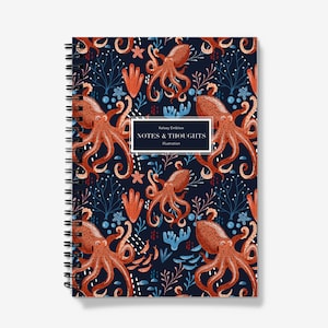 Personalised Octopus Spiral Notebook, A5 Journal, Lined or Graph pages, Sustainably sourced paper, Gift for Ocean Lover