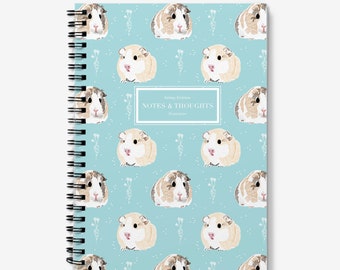 A5 Spiral Notebook, Guinea Pig, Pet Pattern, Turquoise Planner, Cute Animal Stationery, Journal Sketchbook, Lined Blank Graph