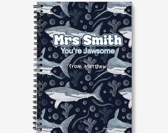 Teacher Appreciation Gift: Personalised Shark Pattern Notebook for Your Favourite Educator, Great White Shark Journal, Lined or Graph