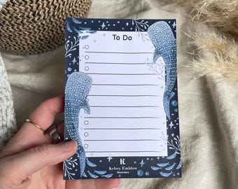 Bloc de notas con diseño de tiburón ballena, A6, bajo el mar, organización, papelería ecológica, bloc de notas, regalo sostenible, 49 páginas