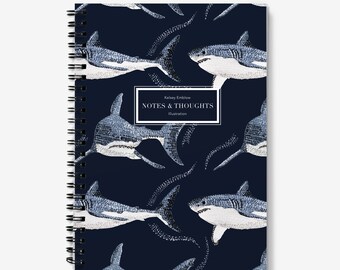 A5 Spiral Notebook, Great White Shark Journal, Lined or Graph pages. Shark Stationery, Sustainably sourced paper Gift for Shark lover