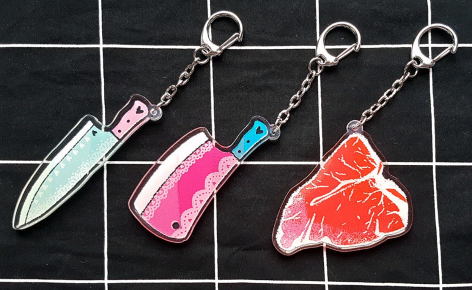 Cute Kawaii Knife Cleaver Meat Clear Sparkle Acrylic Charm Etsy
