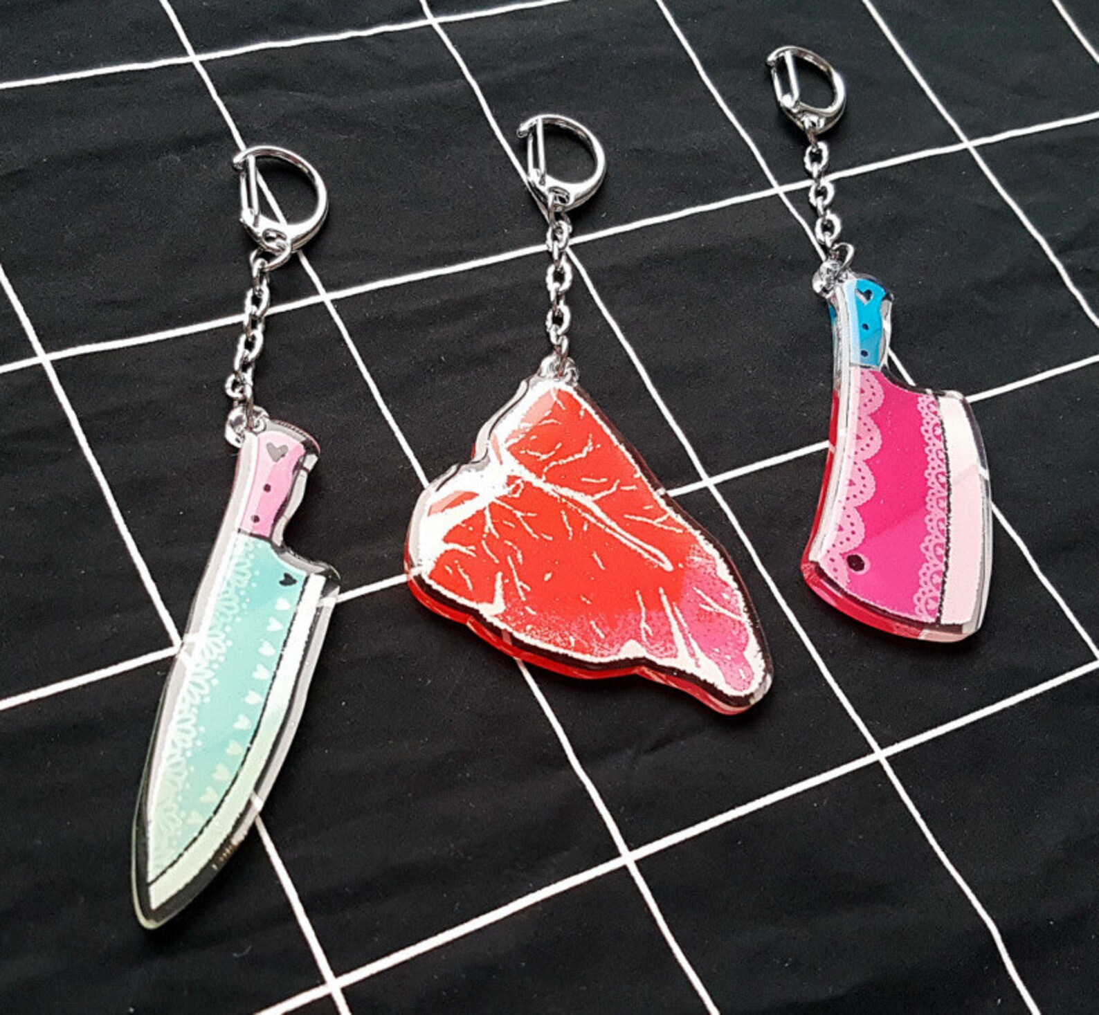 Cute Kawaii Knife Cleaver Meat Clear Sparkle Acrylic Charm Etsy