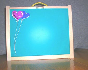 Handmade, Heart Balloon, Wood, Chalkboard / Dry Erase Activity / Art Box for Children