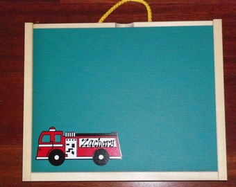 Handmade, Fire Engine, Wood/Chalkboard / Dry Erase Activity / Art Box for Children