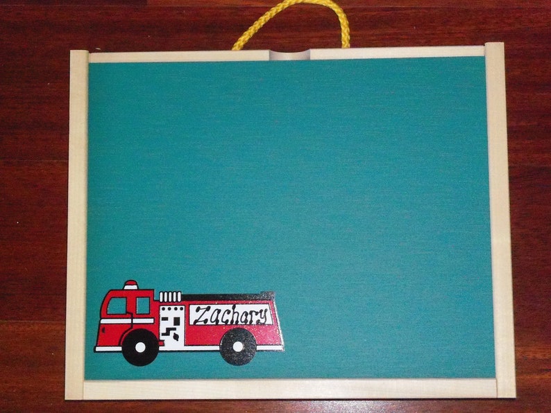 Handmade, Fire Engine, Wood/Chalkboard / Dry Erase Activity / Art Box for Children image 1