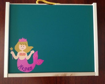 Handmade, Mermaid  Wood, Chalkboard / Dry Erase Activity / Art Box for Children