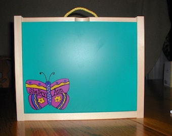 Handmade Butterfly, Wood, Chalkboard / Dry Erase Activity / Art Box for Children