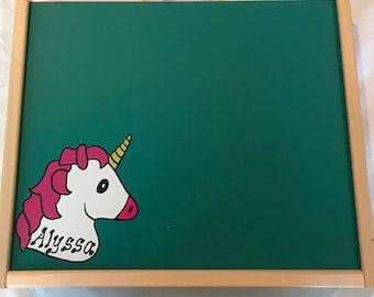 Handmade, unicorn, wood, chalkboard, dry erase board, activity, art box for children