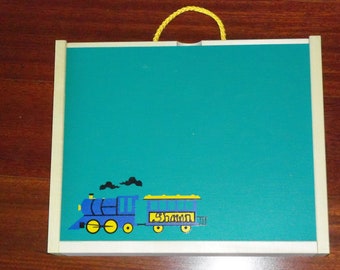 Handmade, Train,  Wood, Chalkboard / Dry Erase Activity / Art Box for Children