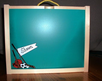 Handmade, Sport Theme, Wood, Chalkboard / Dry Erase Activity / Art Box for Children