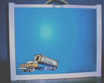 Handmade, Dump Truck, Wood, Chalkboard / Dry Erase Activity / Art Box for Children