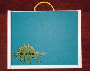 Handmade, Dinosaur  Wood, Chalkboard / Dry Erase Activity / Art Box for Children