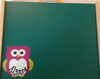 Hand made, Owl, wood, chalkboard, dryerase board, activity/ art box